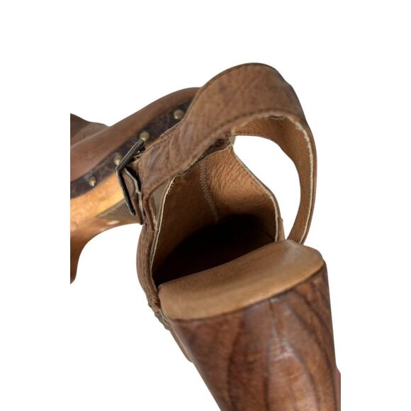 Sundance Five Worlds Leather Platform Clogs Womens Size 9 Womens T Strap Camel - Picture 11 of 13